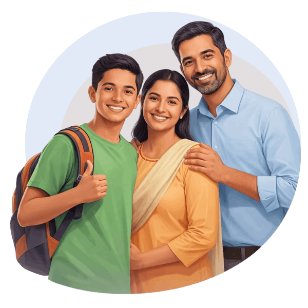 Happy family with student